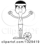 Lineart Clipart Of A Cartoon Black And White Angry Tall Skinny Black Man Basketball Player Royalty Free Outline Vector Illustration