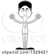 Lineart Clipart Of A Cartoon Black And White Angry Tall Skinny Black Business Man Royalty Free Outline Vector Illustration