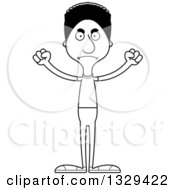 Lineart Clipart Of A Cartoon Black And White Angry Tall Skinny Black Casual Man Royalty Free Outline Vector Illustration