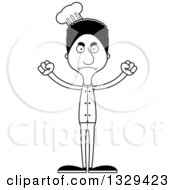 Lineart Clipart Of A Cartoon Black And White Angry Tall Skinny Black Man Chef Royalty Free Outline Vector Illustration