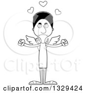 Lineart Clipart Of A Cartoon Black And White Angry Tall Skinny Black Man Cupid Royalty Free Outline Vector Illustration
