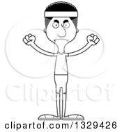 Lineart Clipart Of A Cartoon Black And White Angry Tall Skinny Black Fit Man Royalty Free Outline Vector Illustration
