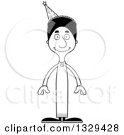 Lineart Clipart Of A Cartoon Black And White Happy Tall Skinny Black Wizard Man Royalty Free Outline Vector Illustration
