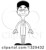 Lineart Clipart Of A Cartoon Black And White Happy Tall Skinny Black Man Scientist Royalty Free Outline Vector Illustration