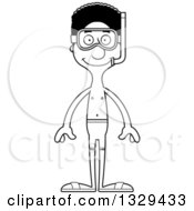 Lineart Clipart Of A Cartoon Black And White Happy Tall Skinny Black Man In Snorkel Gear Royalty Free Outline Vector Illustration