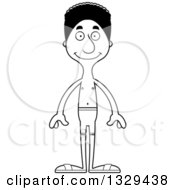 Lineart Clipart Of A Cartoon Black And White Happy Tall Skinny Black Man Swimmer Royalty Free Outline Vector Illustration