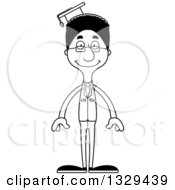 Lineart Clipart Of A Cartoon Black And White Happy Tall Skinny Black Man Professor Royalty Free Outline Vector Illustration
