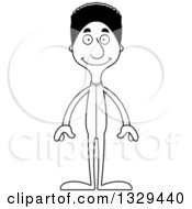 Lineart Clipart Of A Cartoon Black And White Happy Tall Skinny Black Man In Footie Pajamas Royalty Free Outline Vector Illustration