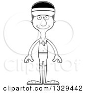Lineart Clipart Of A Cartoon Black And White Happy Tall Skinny Black Man Lifeguard Royalty Free Outline Vector Illustration