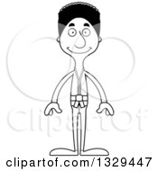 Lineart Clipart Of A Cartoon Black And White Happy Tall Skinny Black Karate Man Royalty Free Outline Vector Illustration