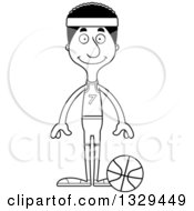 Lineart Clipart Of A Cartoon Black And White Happy Tall Skinny Black Man Basketball Player Royalty Free Outline Vector Illustration