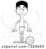 Lineart Clipart Of A Cartoon Black And White Happy Tall Skinny Black Man Beach Volleyball Player Royalty Free Outline Vector Illustration