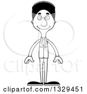 Lineart Clipart Of A Cartoon Black And White Happy Tall Skinny Black Business Man Royalty Free Outline Vector Illustration
