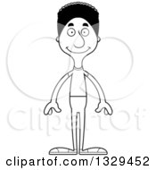 Lineart Clipart Of A Cartoon Black And White Happy Tall Skinny Black Casual Man Royalty Free Outline Vector Illustration