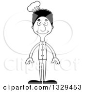 Lineart Clipart Of A Cartoon Black And White Happy Tall Skinny Black Man Chef Royalty Free Outline Vector Illustration