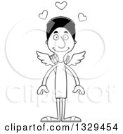 Lineart Clipart Of A Cartoon Black And White Happy Tall Skinny Black Man Cupid Royalty Free Outline Vector Illustration