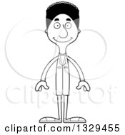 Lineart Clipart Of A Cartoon Black And White Happy Tall Skinny Black Man Doctor Royalty Free Outline Vector Illustration