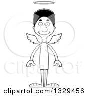 Lineart Clipart Of A Cartoon Black And White Happy Tall Skinny Black Man Angel Royalty Free Outline Vector Illustration