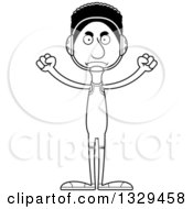 Lineart Clipart Of A Cartoon Black And White Angry Tall Skinny Black Man Wrestler Royalty Free Outline Vector Illustration