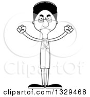 Lineart Clipart Of A Cartoon Black And White Angry Tall Skinny Black Man Scientist Royalty Free Outline Vector Illustration