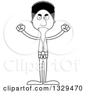 Lineart Clipart Of A Cartoon Black And White Angry Tall Skinny Black Karate Man Royalty Free Outline Vector Illustration