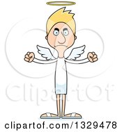 Clipart Of A Cartoon Angry Tall Skinny White Angel Man Royalty Free Vector Illustration