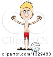 Clipart Of A Cartoon Angry Tall Skinny White Man Beach Volleyball Player Royalty Free Vector Illustration