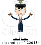 Cartoon Angry Tall Skinny White Man Boat Captain