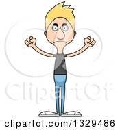 Clipart Of A Cartoon Angry Tall Skinny White Casual Man Royalty Free Vector Illustration
