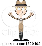 Clipart Of A Cartoon Angry Tall Skinny White Detective Man Royalty Free Vector Illustration