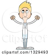 Clipart Of A Cartoon Angry Tall Skinny White Doctor Man Royalty Free Vector Illustration