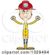 Cartoon Angry Tall Skinny White Man Firefighter