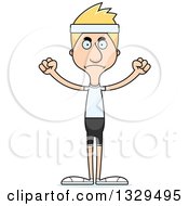 Clipart Of A Cartoon Angry Tall Skinny White Fitness Man Royalty Free Vector Illustration