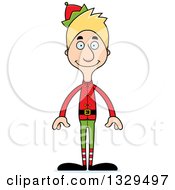 Cartoon Happy Tall Skinny White Christmas Elf Man