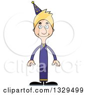 Cartoon Happy Tall Skinny White Wizard Man