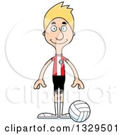 Cartoon Happy Tall Skinny White Man Volleyball Player