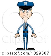 Poster, Art Print Of Cartoon Happy Tall Skinny White Man Police Officer