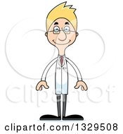 Clipart Of A Cartoon Happy Tall Skinny White Scientist Man Royalty Free Vector Illustration