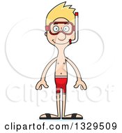 Poster, Art Print Of Cartoon Happy Tall Skinny White Man In Snorkel Gear