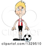 Cartoon Happy Tall Skinny White Man Soccer Player