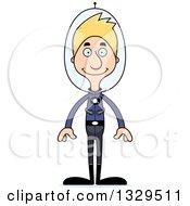 Clipart Of A Cartoon Happy Tall Skinny White Futuristic Space Man Royalty Free Vector Illustration