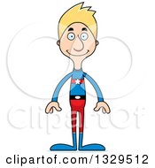 Clipart Of A Cartoon Happy Tall Skinny White Super Hero Man Royalty Free Vector Illustration