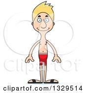 Cartoon Happy Tall Skinny White Man Swimmer