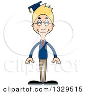 Cartoon Happy Tall Skinny White Man Professor