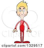 Cartoon Happy Tall Skinny White Man In Footie Pajamas