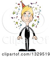 Clipart Of A Cartoon Happy Tall Skinny White Party Man Royalty Free Vector Illustration
