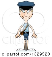 Clipart Of A Cartoon Happy Tall Skinny White Mail Man Royalty Free Vector Illustration