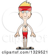 Clipart Of A Cartoon Happy Tall Skinny White Lifeguard Man Royalty Free Vector Illustration