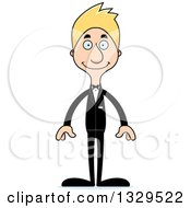 Cartoon Happy Tall Skinny White Man Wedding Groom