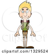 Cartoon Happy Tall Skinny White Man Hiker